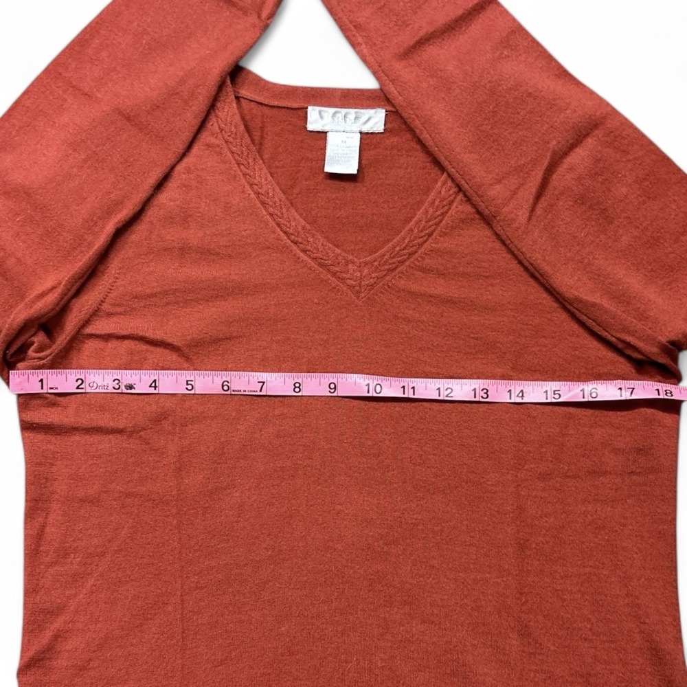 McDuff 100% Cashmere Knit Pullover V Neck Sweater, Red, Women's Size Medium - Picture 3 of 8